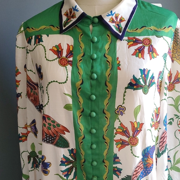 Colorful Bird  Dress/top with Green Accents - Picture 9 of 16